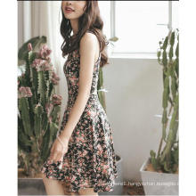 Summer Floral Printed Sleeveless Slim Girl′s Dress